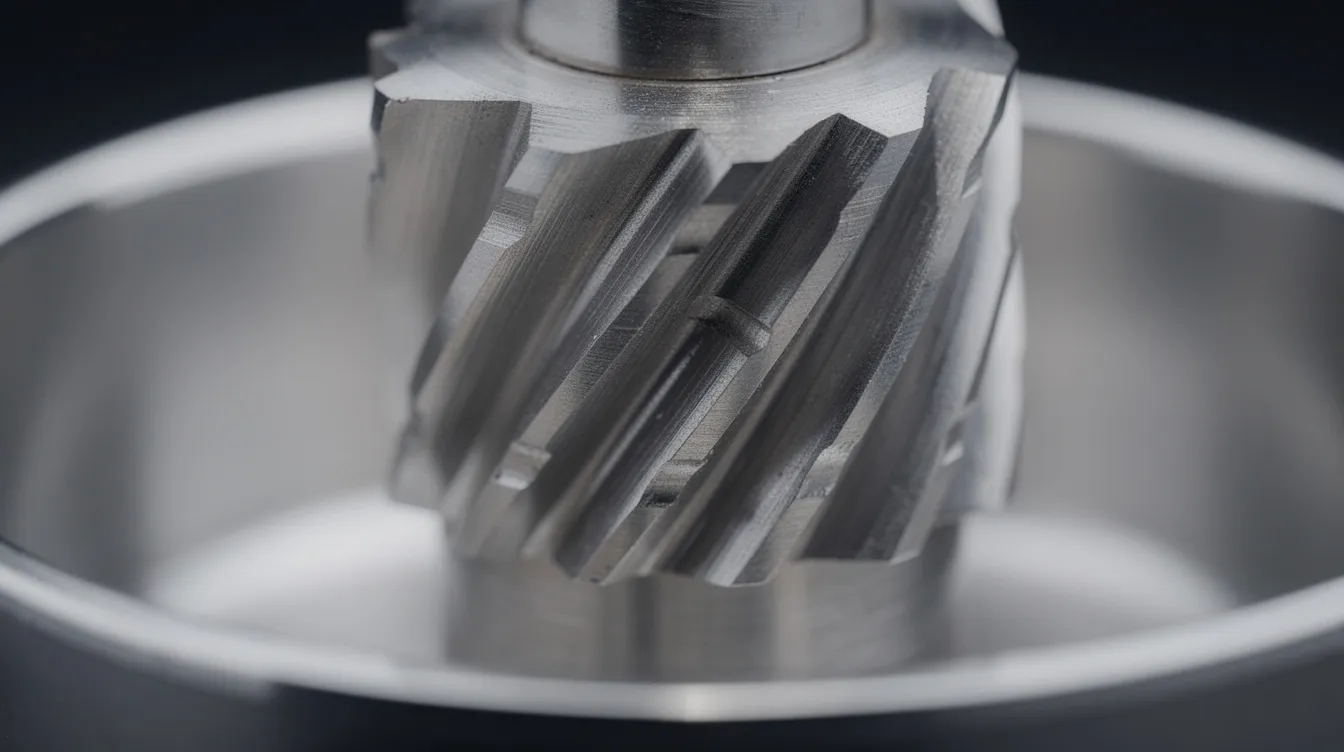 The image features a close-up view of conical steel burrs inside a coffee grinder, highlighting the two interlocking grinding surfaces that are essential for achieving a consistent grind quality. This design is commonly found in burr grinders, which are favored by coffee enthusiasts for their ability to grind coffee beans to precise sizes for various brewing methods.