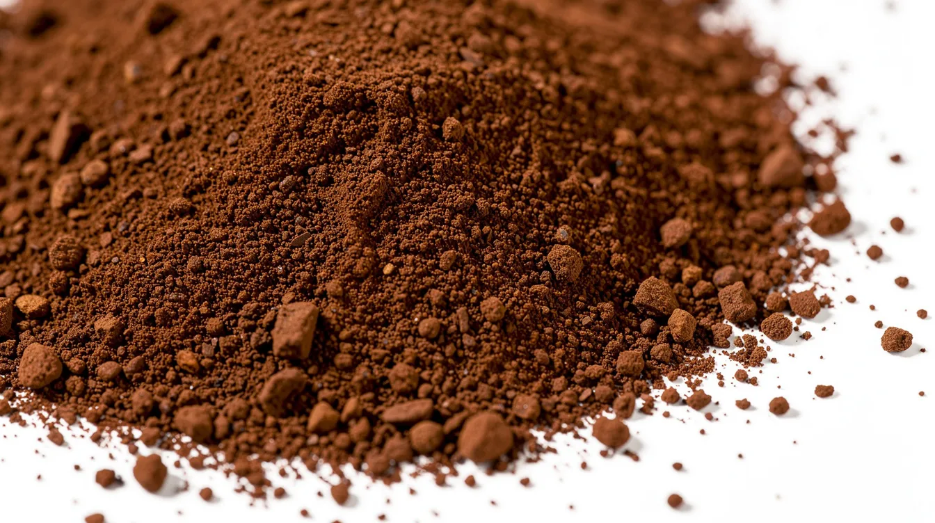 A close-up view of uniform medium-ground coffee scattered on a white surface, showcasing the rich texture and color of the coffee grounds that are essential for brewing a delicious cup of coffee. This image highlights the importance of grind size in the brewing process, which can significantly affect the flavor of the final brew.