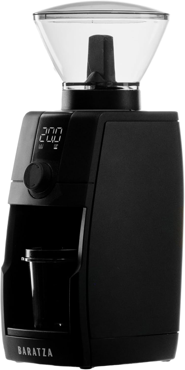 Baratza Encore ESP Pro grinder with hopper of beans