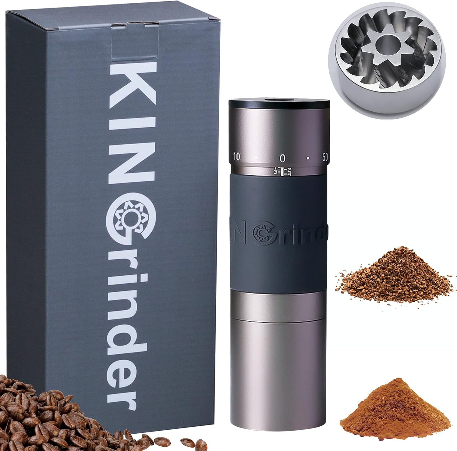 KINGrinder K6 silver manual coffee grinder