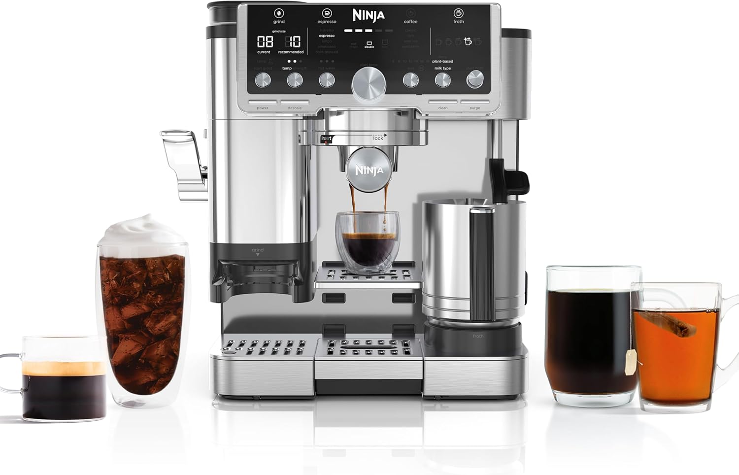Ninja Luxe Cafe Pro all-in-one coffee machine on a wooden counter