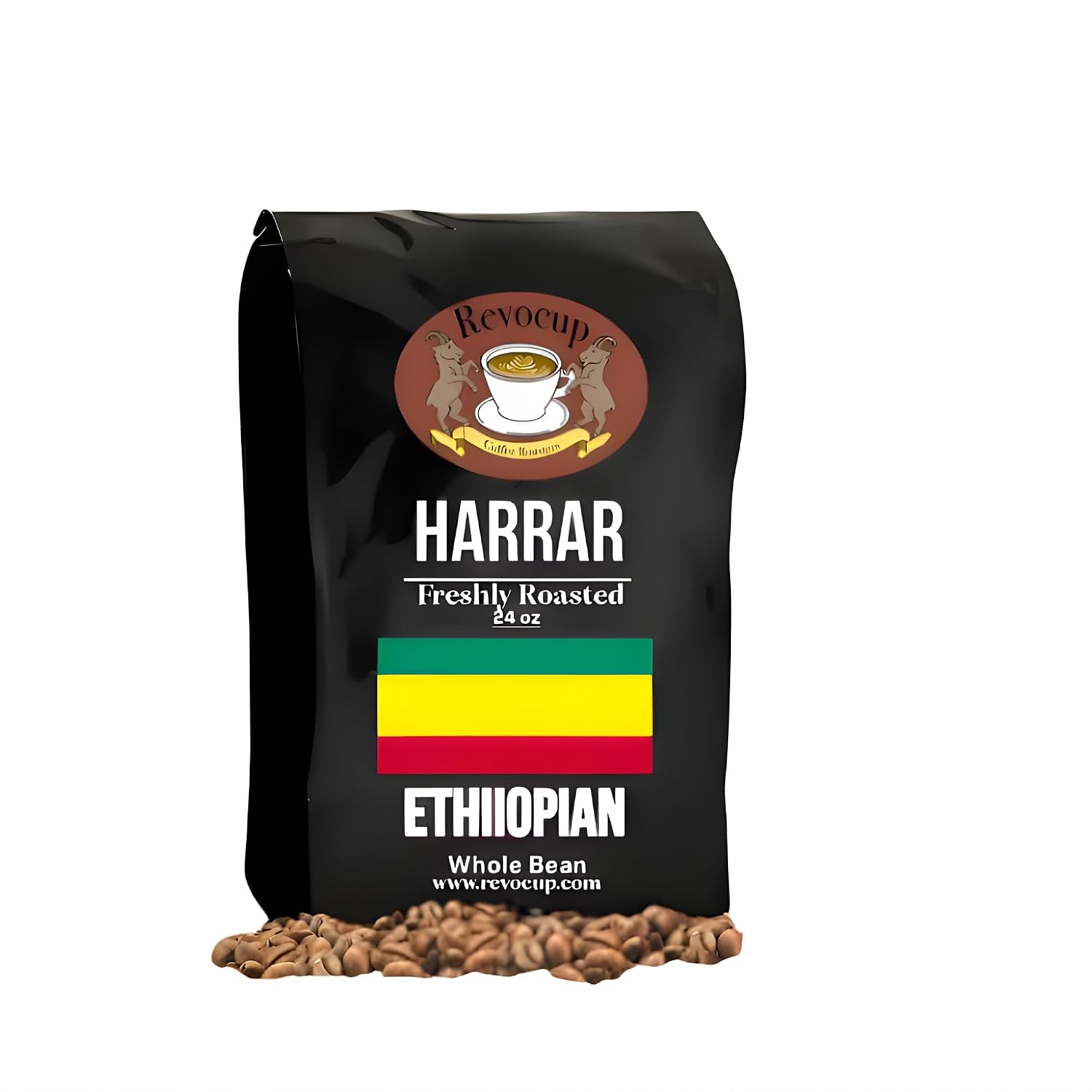 A French press of dark coffee with two small cups, blueberries, cherries, and cardamom pods on a woven mat in warm afternoon light, an adventurous weekend setting for Ethiopian Harrar coffee.