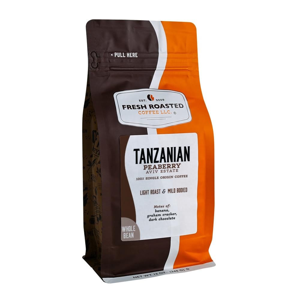 A pour-over of light golden coffee with a lemon and a peach on a sunny balcony, with a snow-capped mountain in the distance, a bright morning setting for Tanzania coffee.